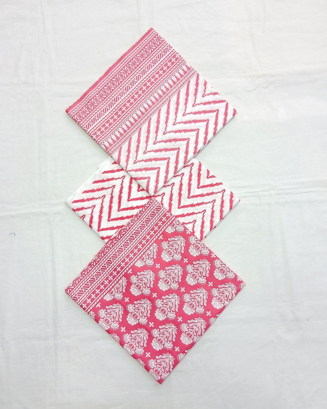 Pink and white geometric printed cotton 3pc suit by Ajwa Textiles