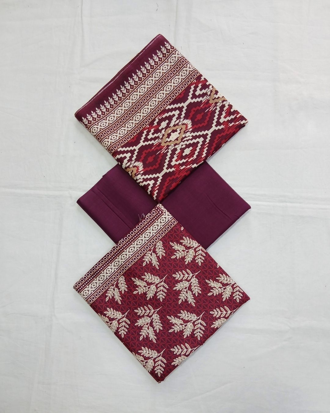 Maroon ikat cotton 3pc suit by Ajwa Textiles