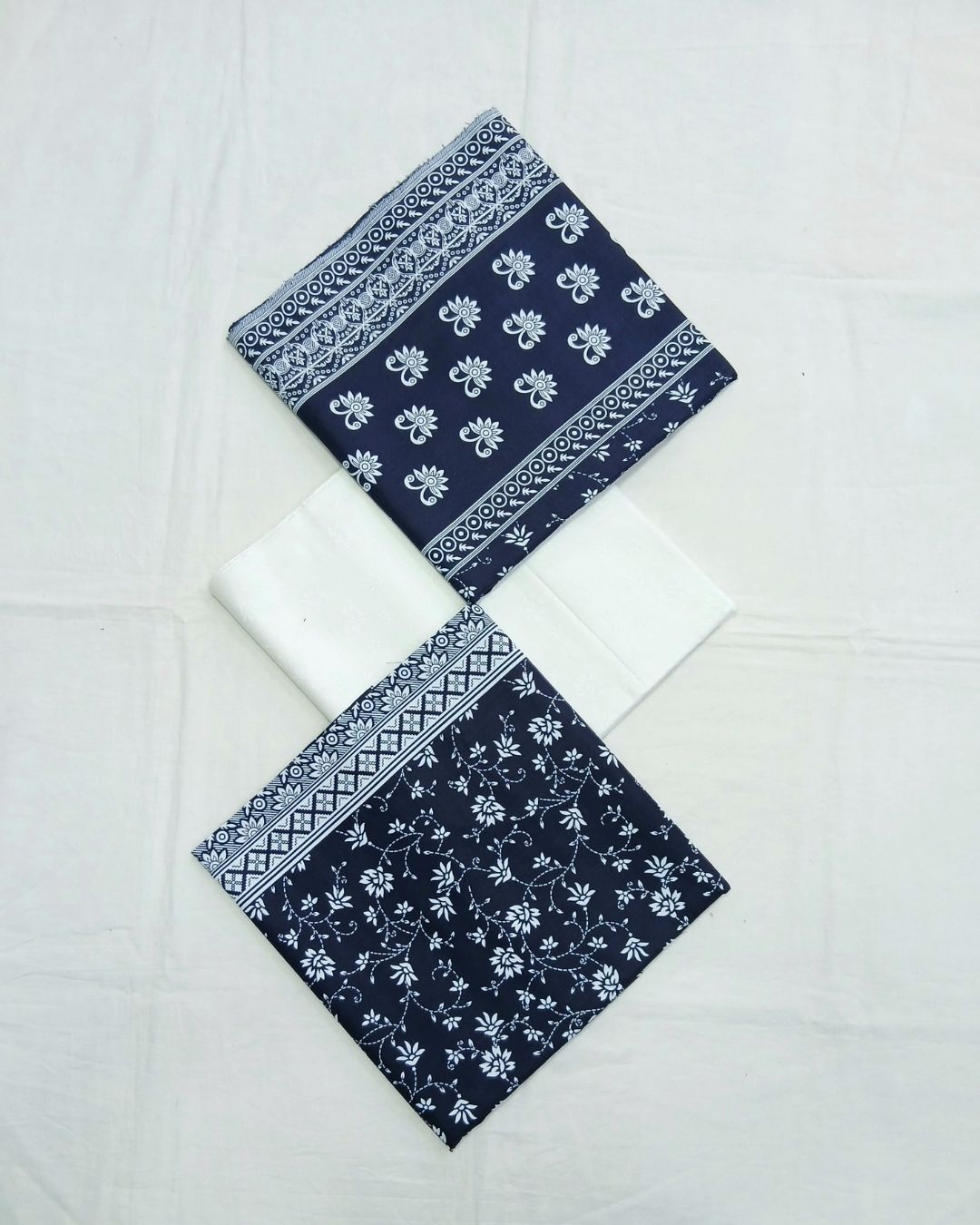 Navy floral block print cotton 3pc suit by Ajwa Textiles