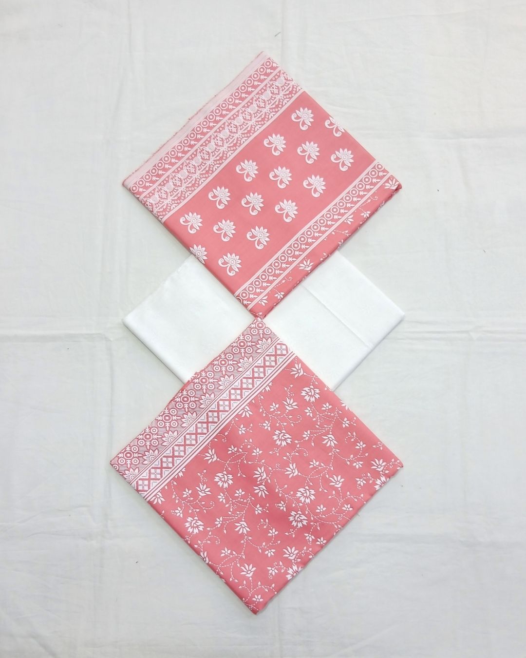 Pink floral block print cotton 3pc suit by Ajwa Textiles