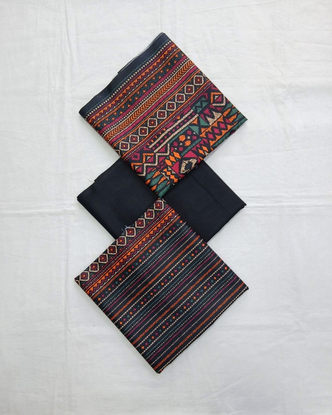 Black tribal printed cotton 3pc suit by Ajwa Textiles