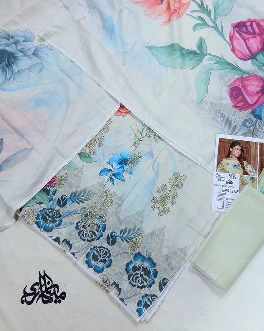 Digital Printed Embroidered Bana Dora Lawn 3pc | Unstitched - Nagina Cotton Emporium