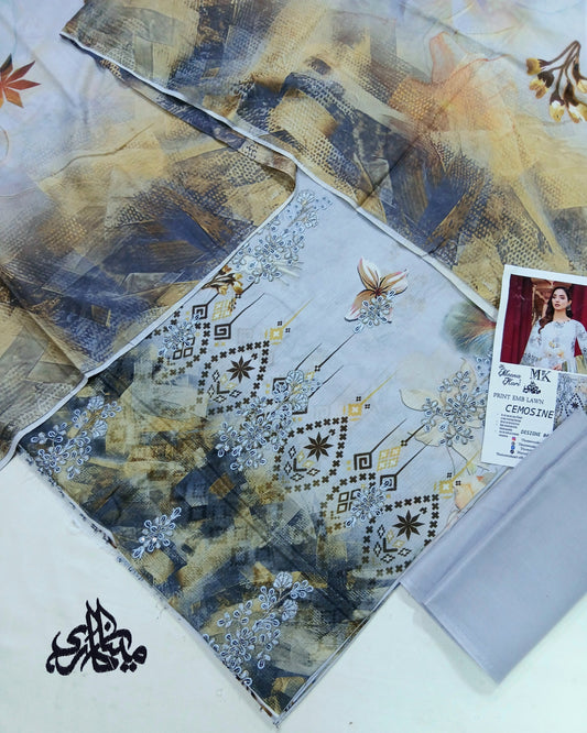 Digital Printed Embroidered Bana Dora Lawn 3pc | Unstitched - Nagina Cotton Emporium