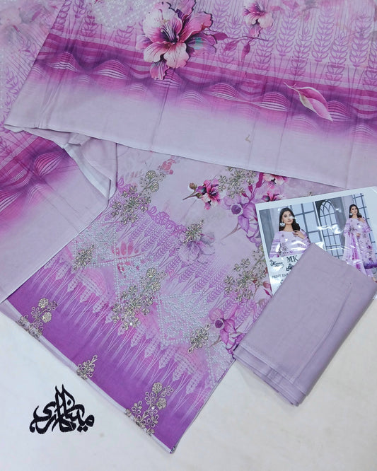 Digital Printed Embroidered Bana Dora Lawn 3pc | Unstitched - Nagina Cotton Emporium