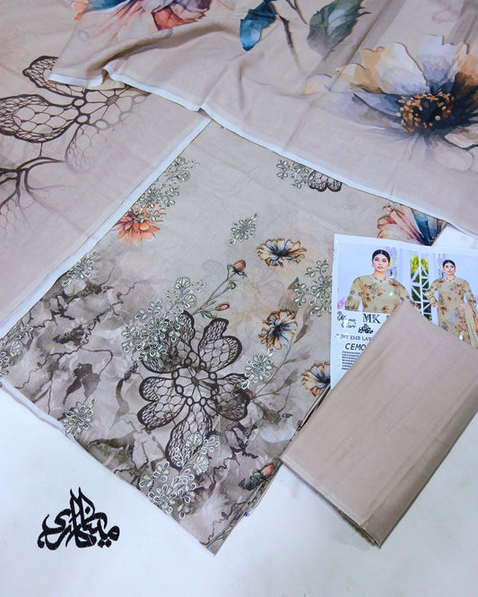 Digital Printed Embroidered Bana Dora Lawn 3pc | Unstitched - Nagina Cotton Emporium
