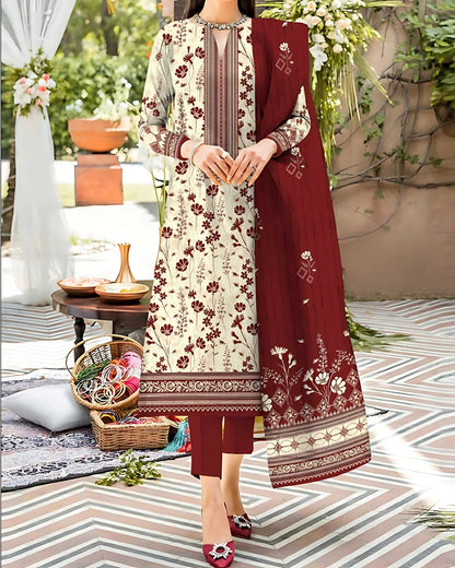 Kashish Classic Printed Cotton 3-Piece Suit | Al-Hamra Textiles - Nagina Cotton Emporium